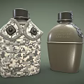 Camouflage Pattern Cover Canteen with Buttons and Green Metal Canteen with Chain