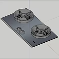 Modern Gas Cooktop With Two Burners Control Knobs And Silver Panel Design 3d model