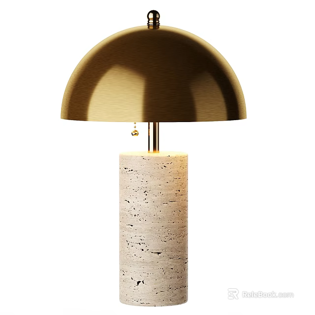 Modern Table Lamp With Golden Dome Shade And Natural Cork Pillar Design 3d model 