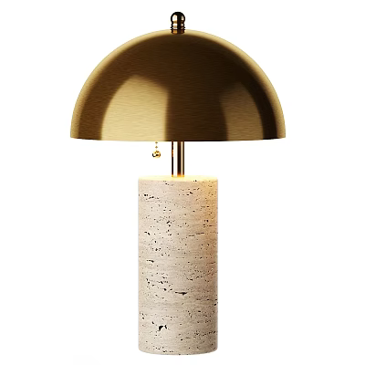 Modern Table Lamp With Golden Dome Shade And Natural Cork Pillar Design 3d model