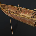 Vintage Wooden Boat With Natural Wood Grain Traditional Oar And Wooden Seat