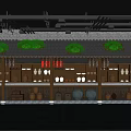 Traditional Commercial Street With Wooden Shelves Earthen Jars And Green Plants