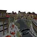 Scenic Commercial Complex With Canal Walkways Shops Domed Buildings And Pedestrians