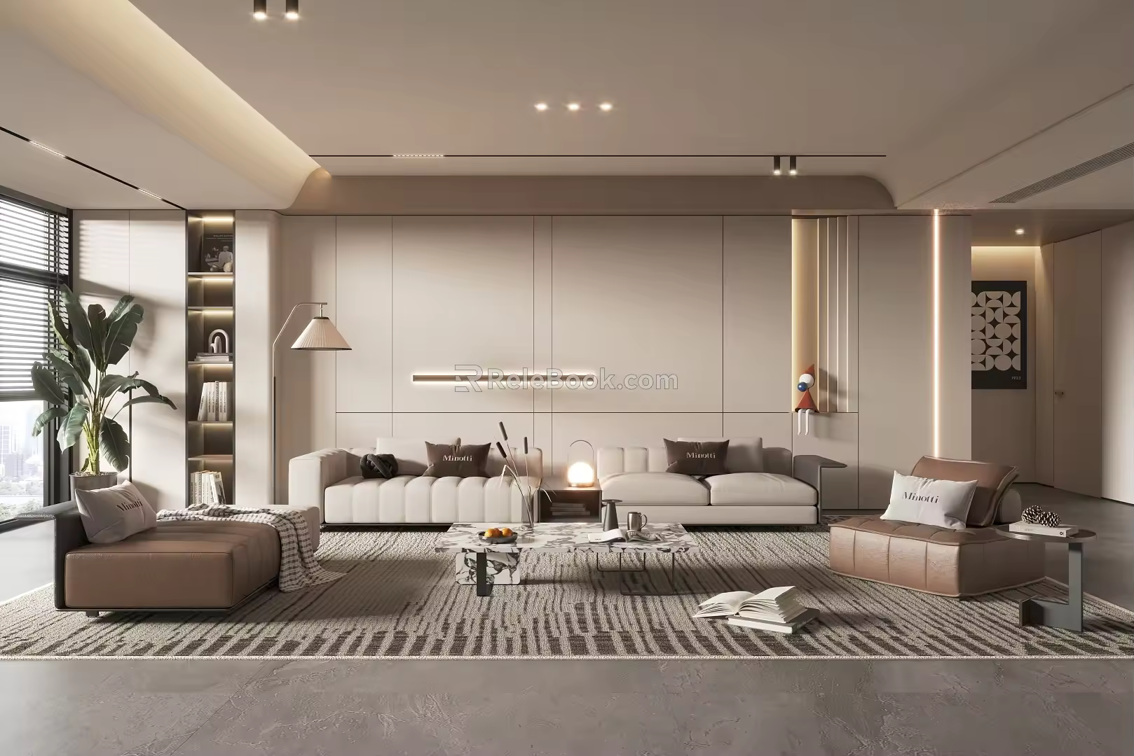 Home Living Room Sofa Coffee Table Combination Single Sofa Lazy Sofa Potted Vase Ornaments 3d model