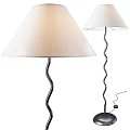 Modern Floor Lamp With Swirl Black Metal Stand And White Fabric Shade