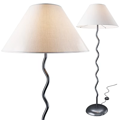 Modern Floor Lamp With Swirl Black Metal Stand And White Fabric Shade 3d model