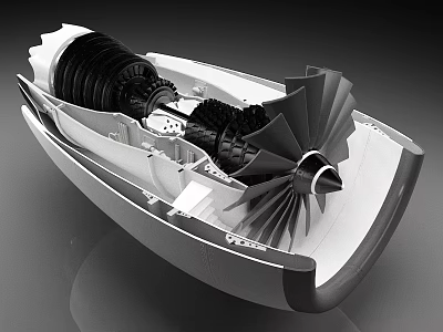 Aviation Engine Internal Structure Cross Section View 3d model