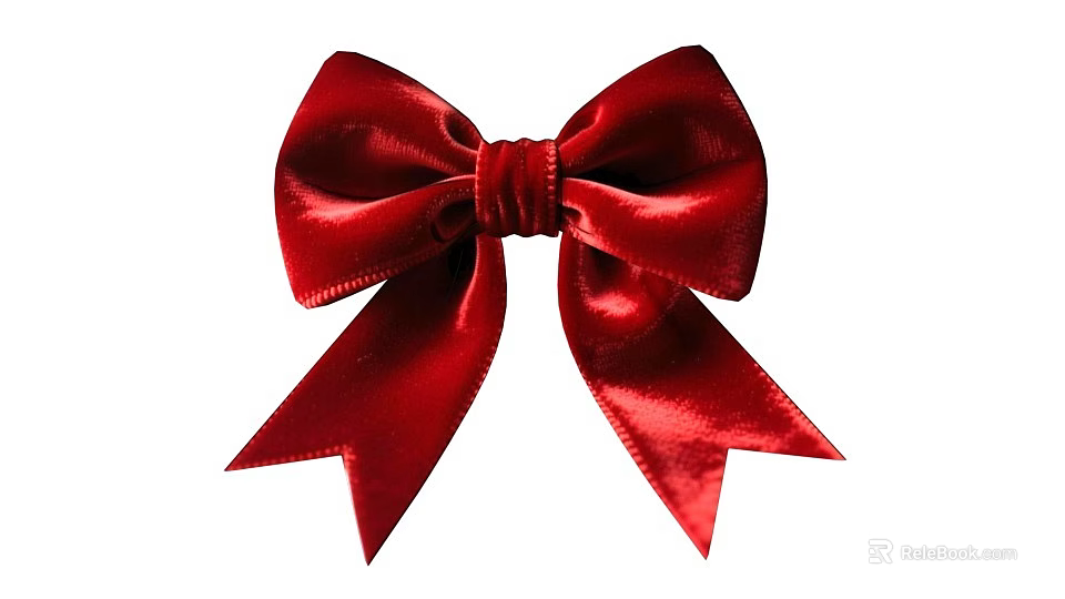 Elegant Red Velvet Bow With Shiny Silky Ribbon For Gift Decoration 3d model 