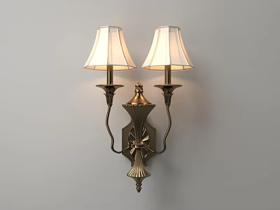 Elegant Classic Wall Sconce With Double Fabric Lampshades And Brass Base 3d model