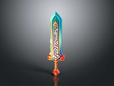 Fantasy Decorative Sword With Turquoise Blade Orange Ornate Hilt And Intricate Patterns 3d model