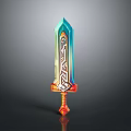 Fantasy Decorative Sword With Turquoise Blade Orange Ornate Hilt And Intricate Patterns
