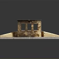 Ancient Building Model With Brick Walls Tiled Roof Windows And Stone Steps