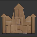 Wooden Blocks Castle Building With Pointed Towers Arched Openings And Stacked Blocks