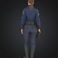 Police Officer In Blue Uniform With Badge And Utility Belt Equipment
