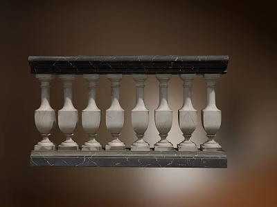 Classical Marble Balustrade With Ornate Balusters And Black Top Rail 3d model