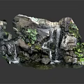 Scenic Garden Landscape Featuring Rockery Waterfall Green Plants And Pond