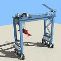Industrial Mobile Gantry Crane With Red Lifting Hook And Blue Metal Structure