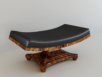 Vintage Stool With Black Leather Seat And Carved Wooden Base 3d model