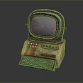 Vintage Computer With Rustic Design Old Monitor Keyboard And Control Buttons