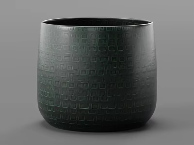 Dark Green Bonsai Pot With Intricate Geometric Patterns For Indoor Decoration 3d model