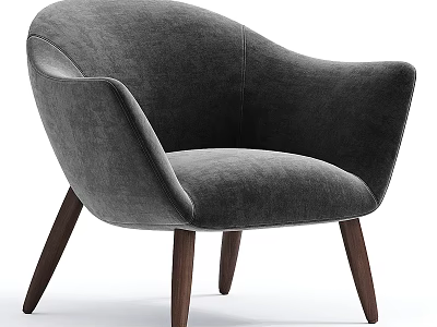 Modern Gray Velvet Accent Chair With Curved Armrests And Wooden Legs 3d model
