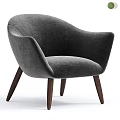 Modern Gray Velvet Accent Chair With Curved Armrests And Wooden Legs