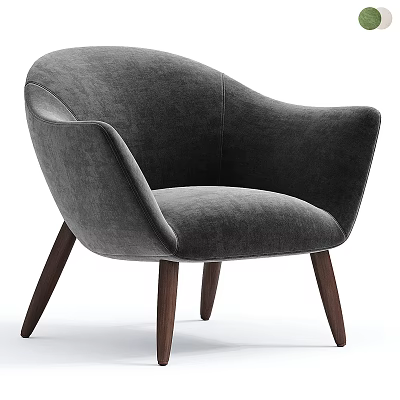 Modern Gray Velvet Accent Chair With Curved Armrests And Wooden Legs 3d model