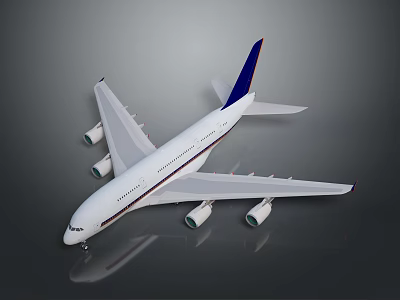 Modern Passenger Airplane Design With White Body Blue Tail Fin And Four Engines 3d model