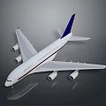 Modern Passenger Airplane Design With White Body Blue Tail Fin And Four Engines