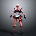 Stylish Woman In Red And Black Costume With Head Decoration Black Gloves And Leg Straps