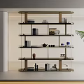 Modern Bookcase With Glass Shelves And Metal Frame Displaying Books Decorative Items