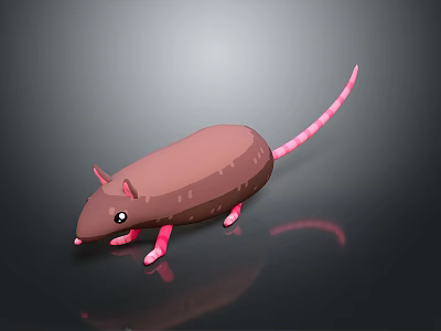3D Cartoon Game Movie Character Mouse With Brown Body Pink Ears Paws and Tail 3d model