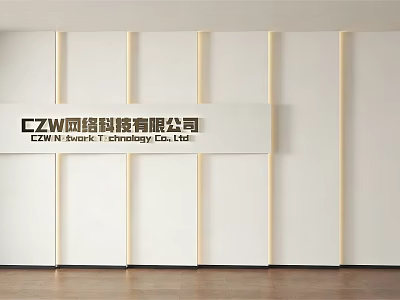 Modern Office Background Wall With CZW Network Technology Co Ltd Logo And LED Strip Lights 3d model