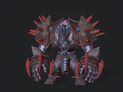 Game Movie Character 3D Model Featuring Spiked Red Gray Armor And Fierce Warrior Design 3d model