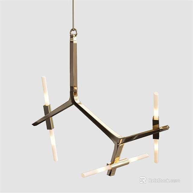 Modern Geometric Metal Chandelier With Multiple Light Arms And LED Tubes 3d model 