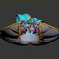 Pink And Yellow Decorative Hat With Blue Streamers And Gemstone Accents