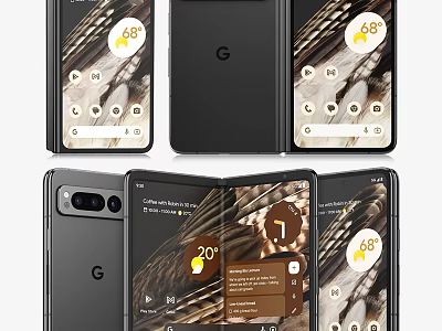 Google Foldable Smartphone With Fold Design And Display Showing Weather Time Notifications 3d model