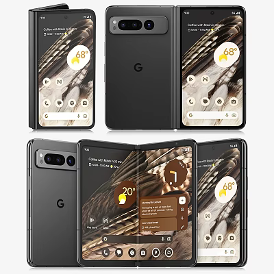 Google Foldable Smartphone With Fold Design And Display Showing Weather Time Notifications 3d model
