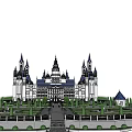 European Style Architecture Grand Castle With Spires Central Dome And Manicured Gardens