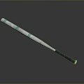 Silver Metal Baseball Bat Weapon With Green Stripes And Black Grip Design