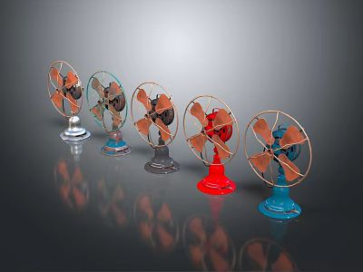Colorful Vintage Desktop Table Fans With Various Hues And Classic Design 3d model