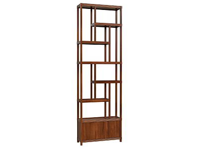Tall Wooden Bookshelf Design With Multiple Open Shelves And Bottom Cabinet 3d model