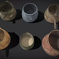 Handcrafted Clay Vessels with Textured Surfaces and Decorative Patterns for Daily Use