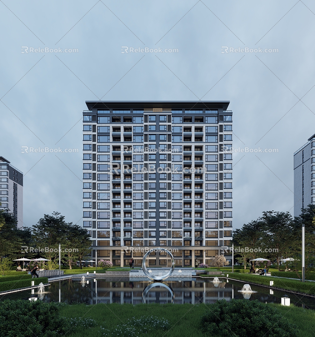 New Chinese-style High-end Residential Center Landscape 3d model