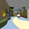 Warm Store Front Desk With Wooden Walls Colorful Decor And Curved Path