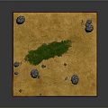 Realistic Landscape Model With Green Tree Grass Stones And Red Base