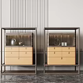 Modern Decorative Cabinets With Wooden Frames Beige Drawers And Decorative Ornaments In Minimalist Interior