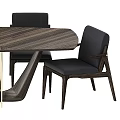 Modern Wooden Dining Table Set With Dark Upholstered Chairs And Unique Base Design