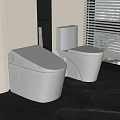 Modern Sleek White Toilet in Bathroom with Marble Floor and Window Blinds