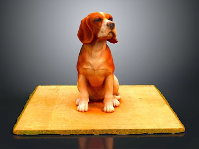 Adorable Brown And White Dog Sitting On Yellow Mat With Gray Background 3d model